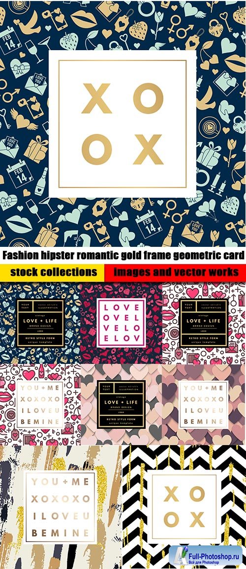 Fashion hipster romantic gold frame geometric card