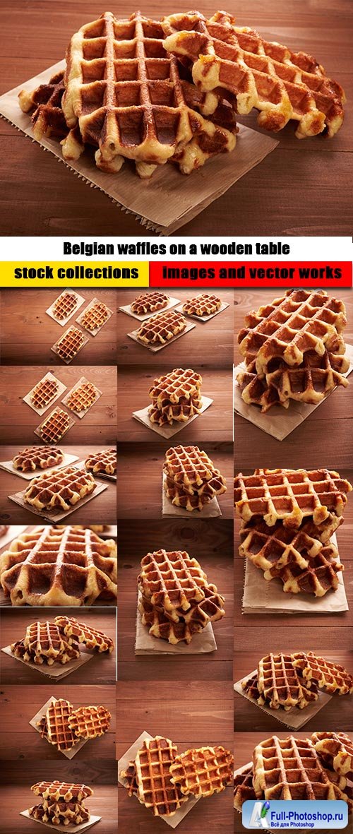 Belgian waffles on a wooden table