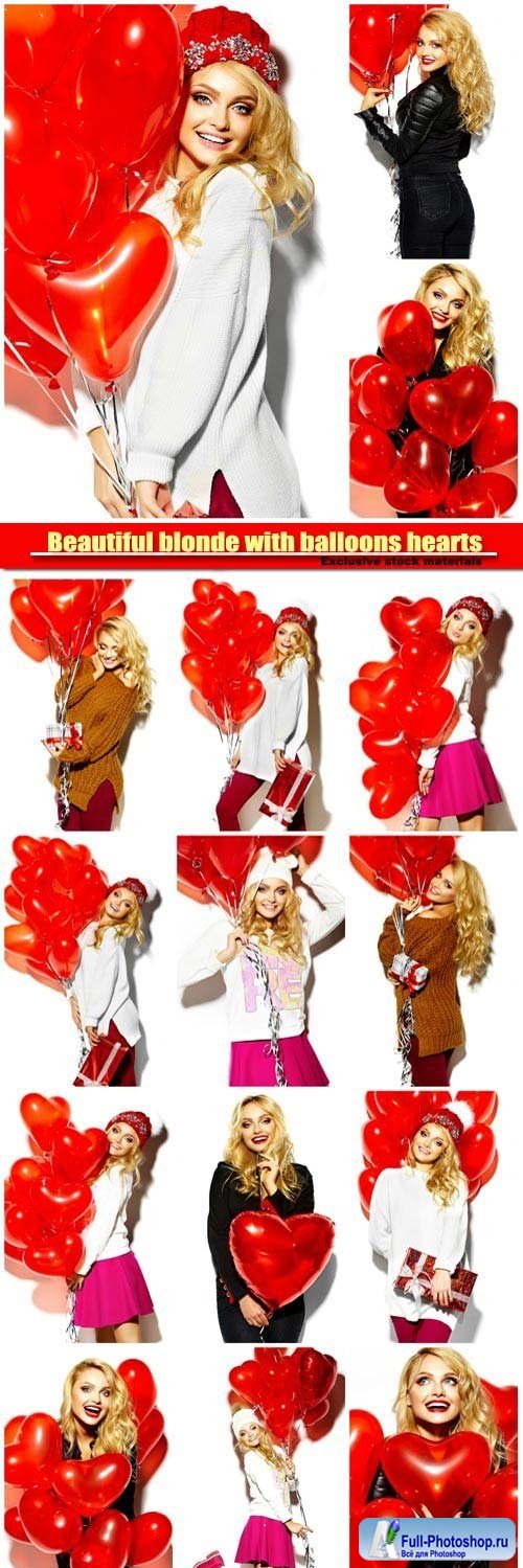 Beautiful blonde with balloons hearts