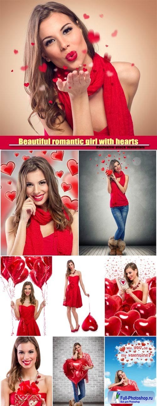 Beautiful romantic girl with hearts