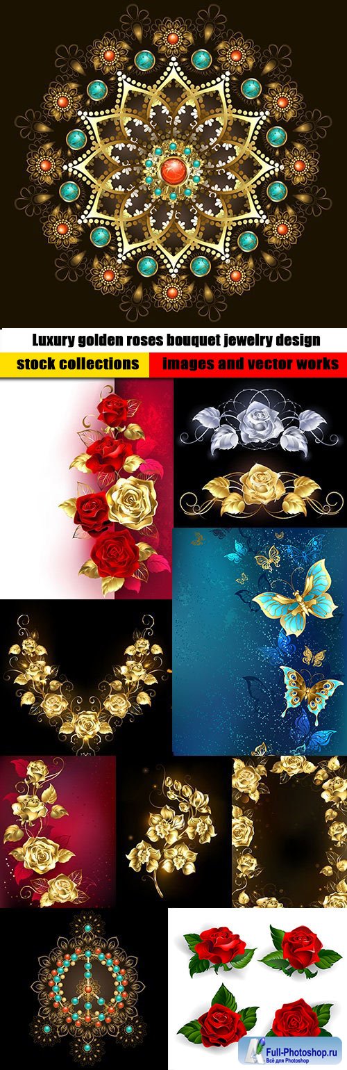 Luxury golden roses bouquet jewelry design