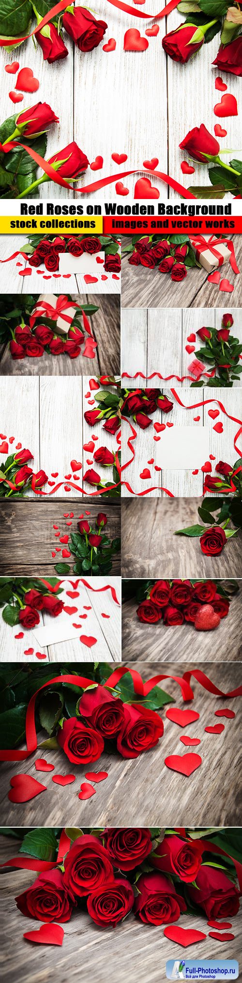Red Roses on Wooden Background