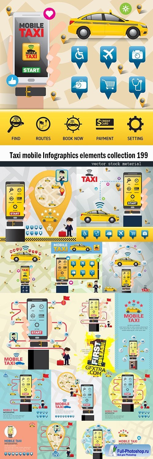 Taxi mobile Infographics elements collection 199