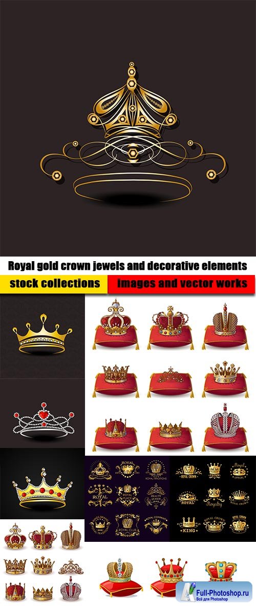Royal gold crown jewels and decorative elements