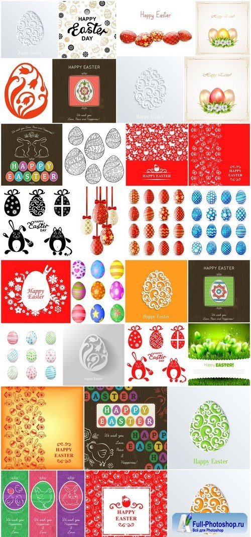 Easter eggs, Easter rabbit & bunny - Happy Easter 6 - Set of 30xEPS,AI Professional Vector Stock