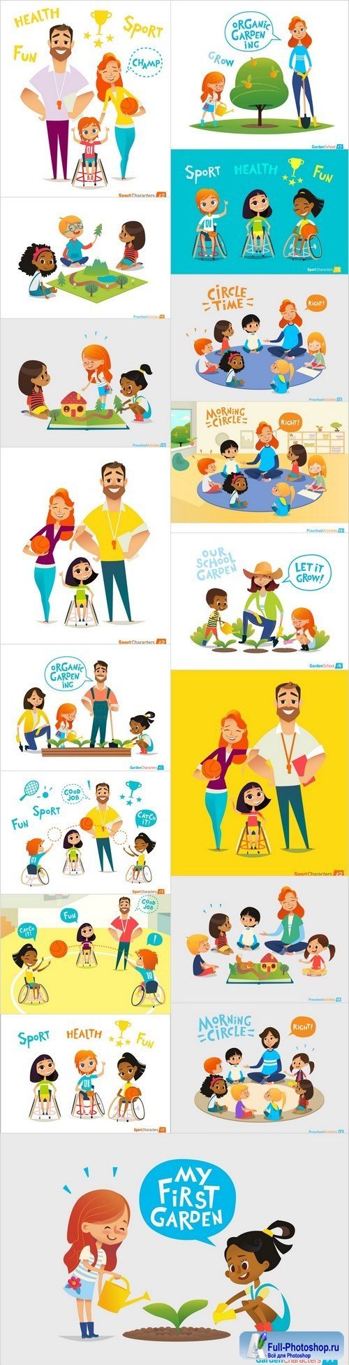 Cartoon people and Physical disability - social project - Set of 18xEPS Professional Vector Stock