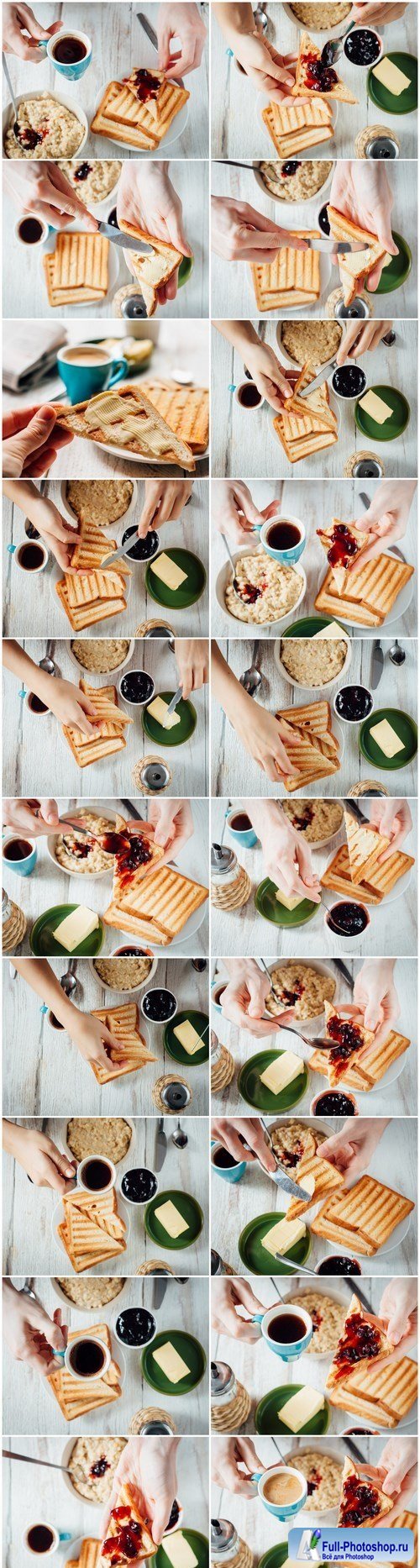 Breakfast with coffee, toasts, butter and jam 2 - 20xUHQ JPEG Professional Stock Images