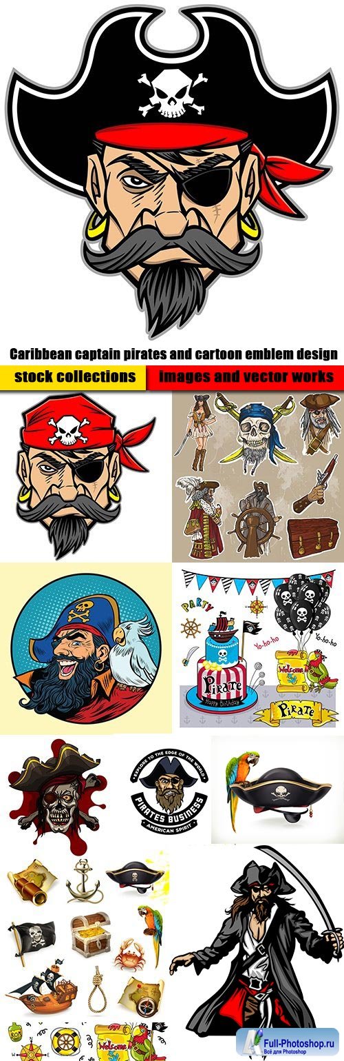 Caribbean captain pirates and cartoon emblem design