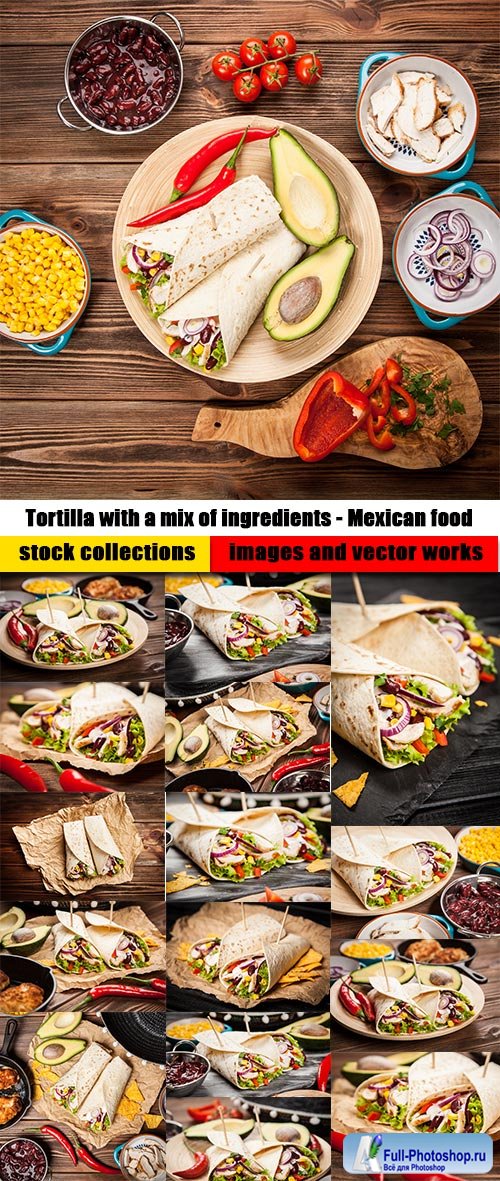 Tortilla with a mix of ingredients - Mexican food 20xUHQ JPEG Photo Stock