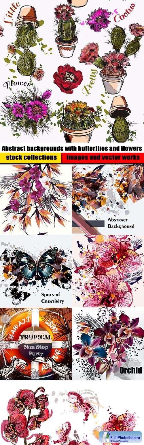 Abstract backgrounds with butterflies and flowers