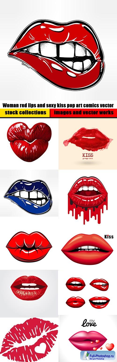 Woman red lips and sexy kiss pop art comics vector