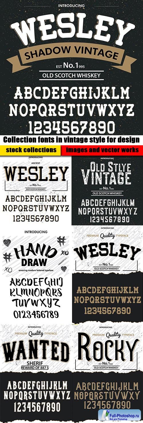 Collection fonts in vintage style for design