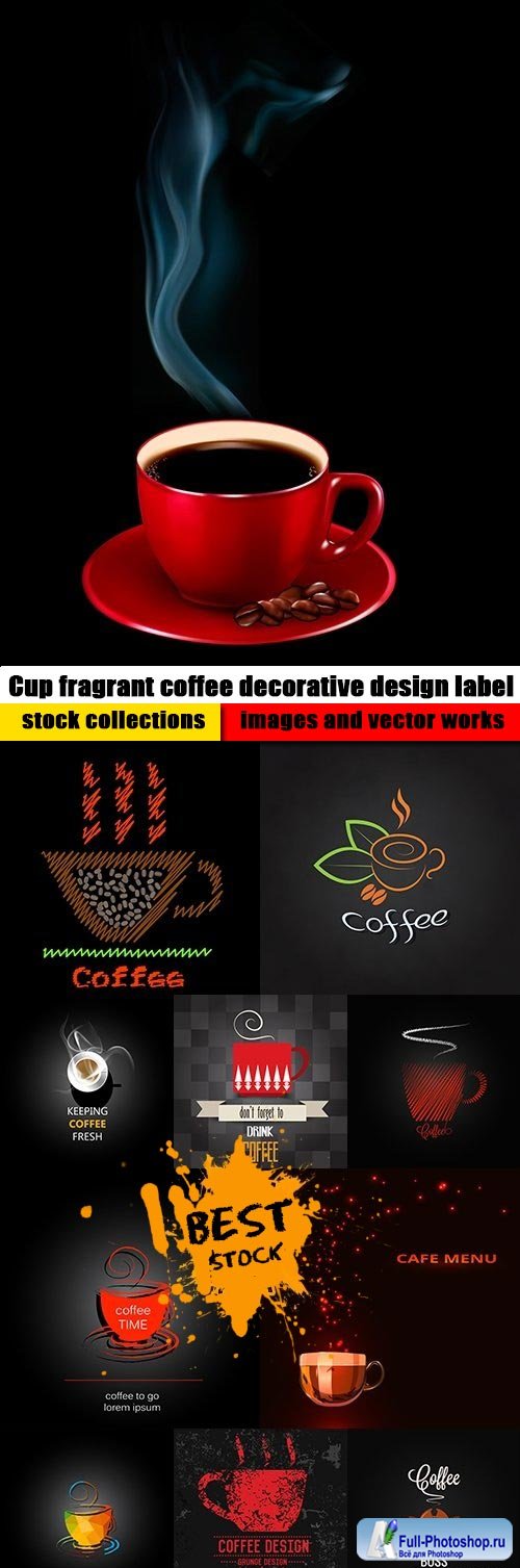Cup fragrant coffee decorative design label