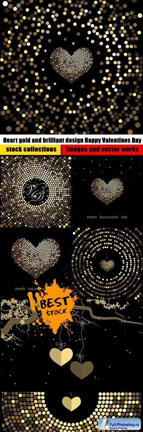 Heart gold and brilliant design Happy Valentines Day