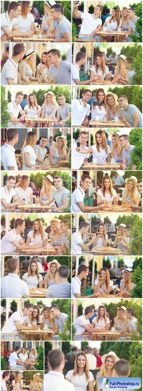Happy young group of teenage friends having fun in the outdoor cafe - Set of 19xUHQ JPEG Professional Stock Images