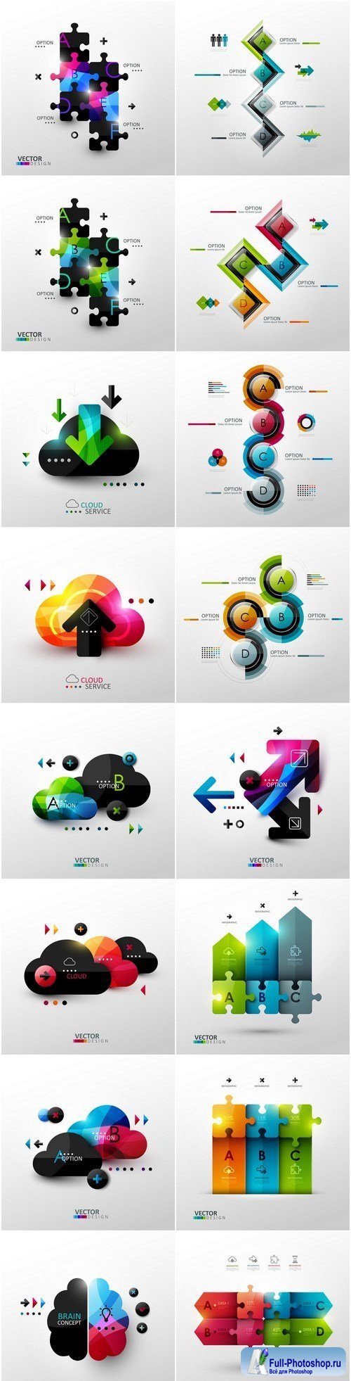 Infographics Design Templates 2 - Set of 16xEPS Professional Vector Stock