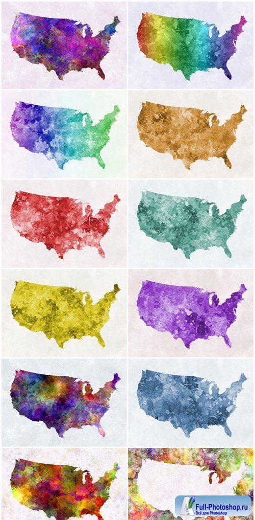 World map in watercolor - Set of 12xUHQ JPEG