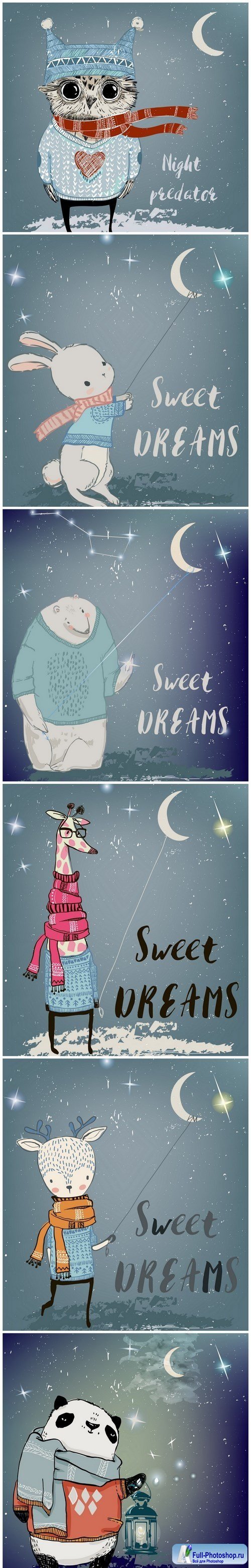 Sweet Dreams Illustrations - Set of 6xEPS Professional Vector Stock