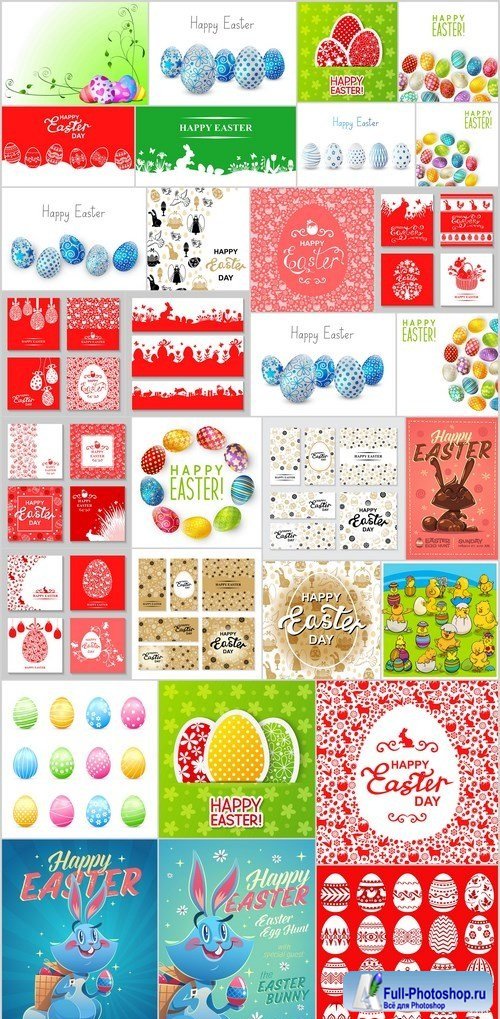 Easter eggs, Easter rabbit & bunny - Happy Easter 4 - Set of 30xEPS,AI Professional Vector Stock