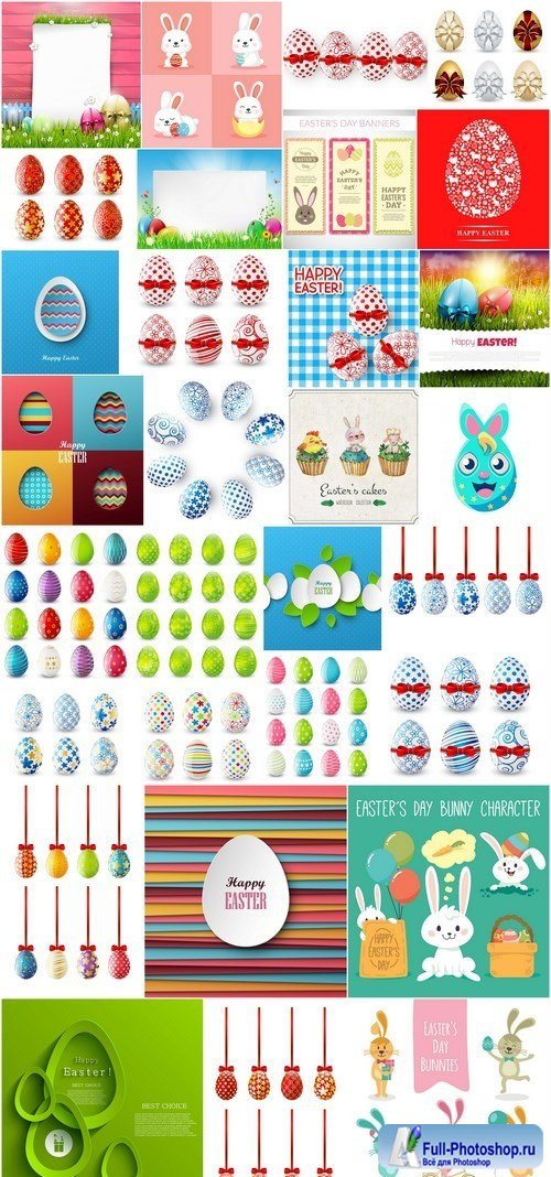 Easter eggs, Easter rabbit & bunny - Happy Easter 3 - Set of 30xEPS,AI Professional Vector Stock