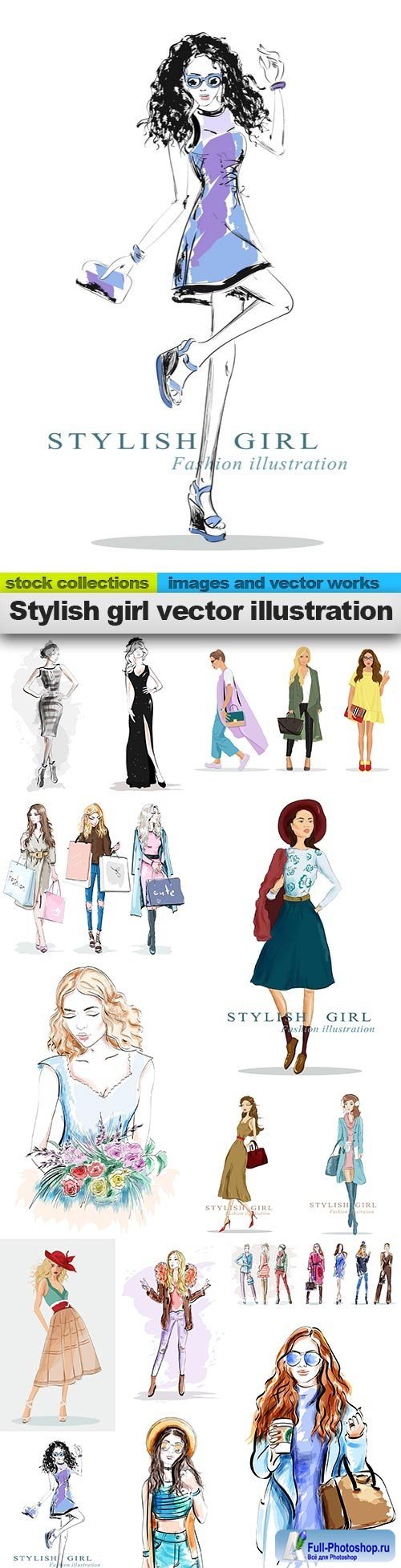 Stylish girl vector illustration, 15 x EPS