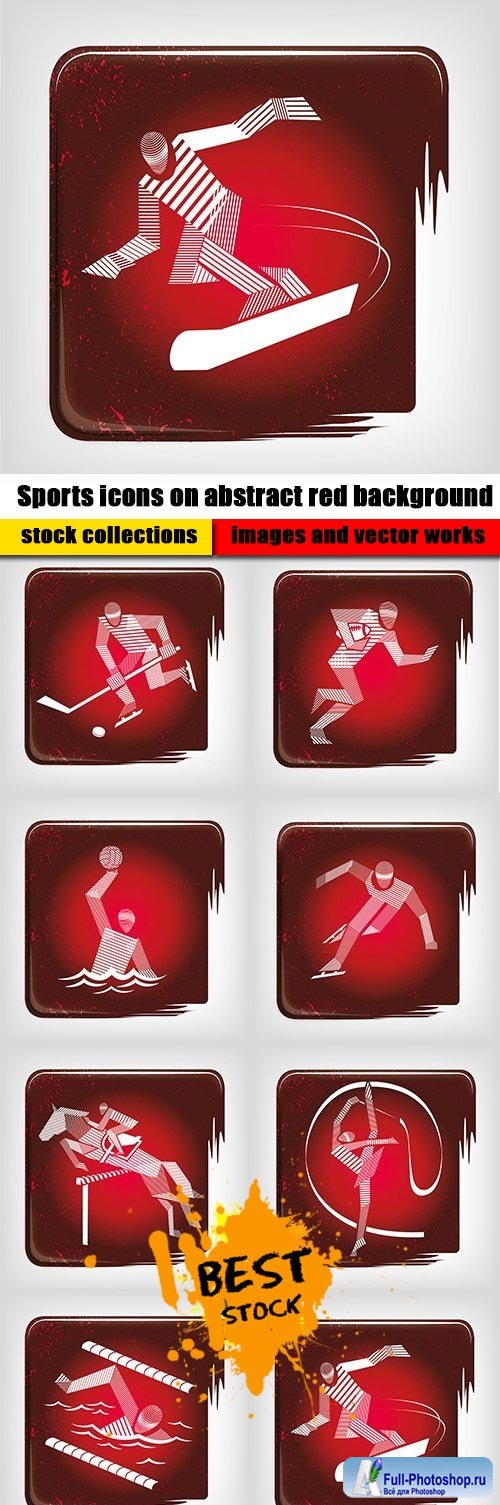 Sports icons on abstract red background