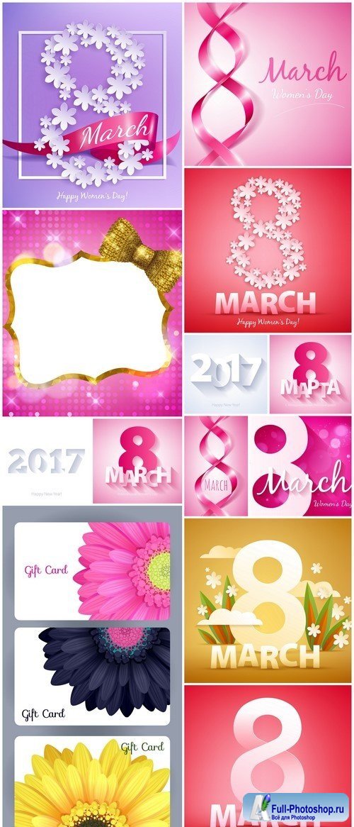 8 march women's day background greeting card 13X EPS