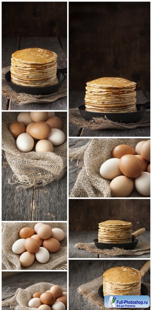 Stack of pancakes on frying pan 8X JPEG