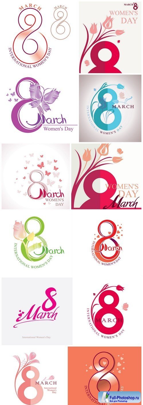 March 8 - Women's Day Bright vector card design #2 12X EPS