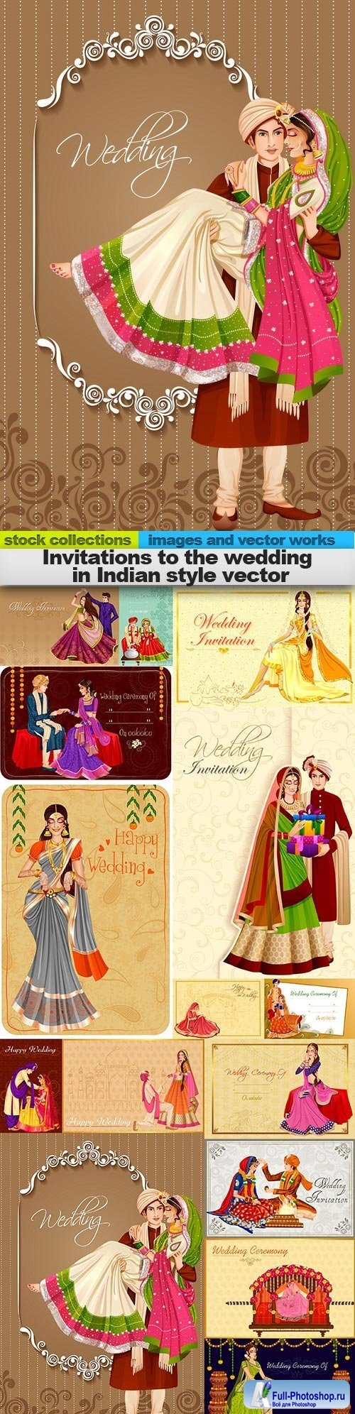 Invitations to the wedding in Indian style vector, 15 x EPS