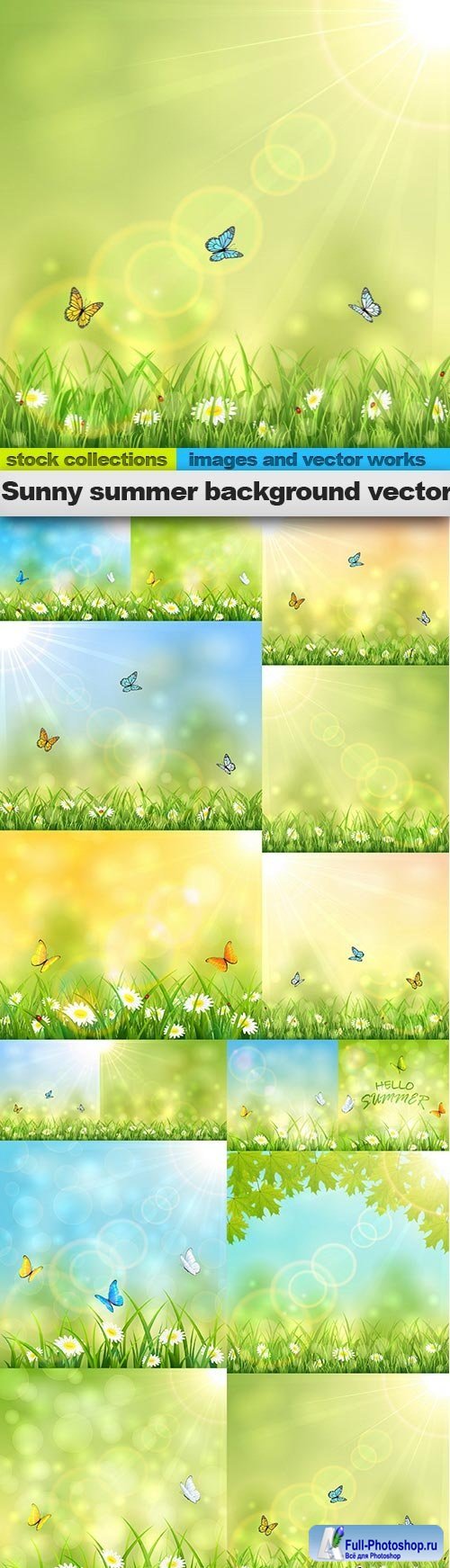 Sunny summer background vector, 15 x EPS