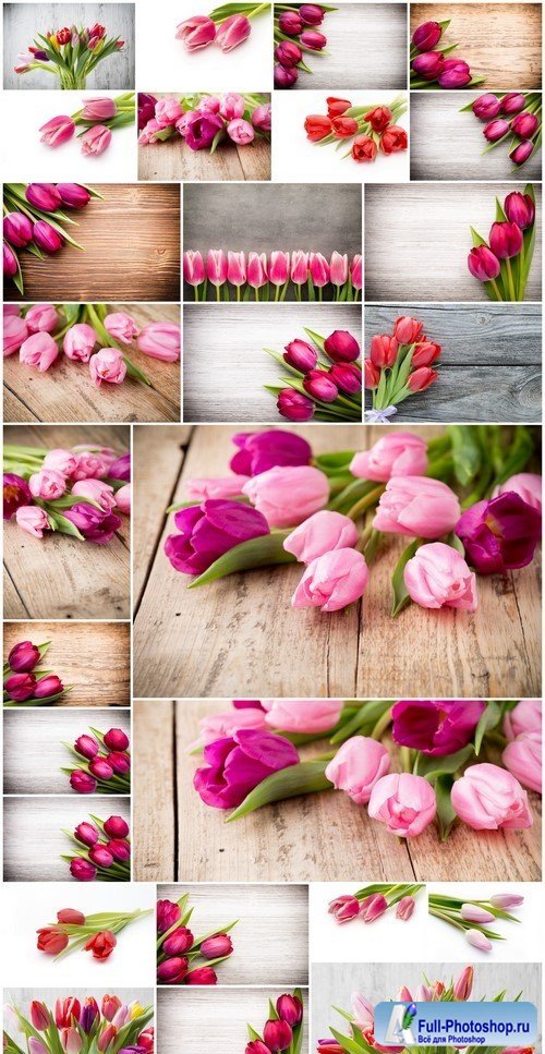Flowers tulips on a wooden background 27X JPEG