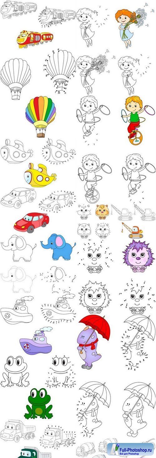 Vector illustration Coloring and dot to dot game for kids 20X EPS