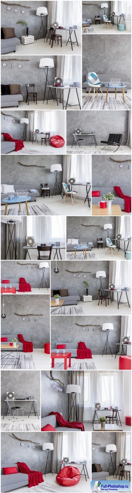 Ascetic home interior in grey - Grey flat interior with stylish furniture, 20xUHQ JPEG