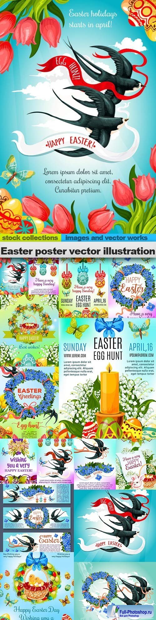 Easter poster vector illustration, 15 X EPS