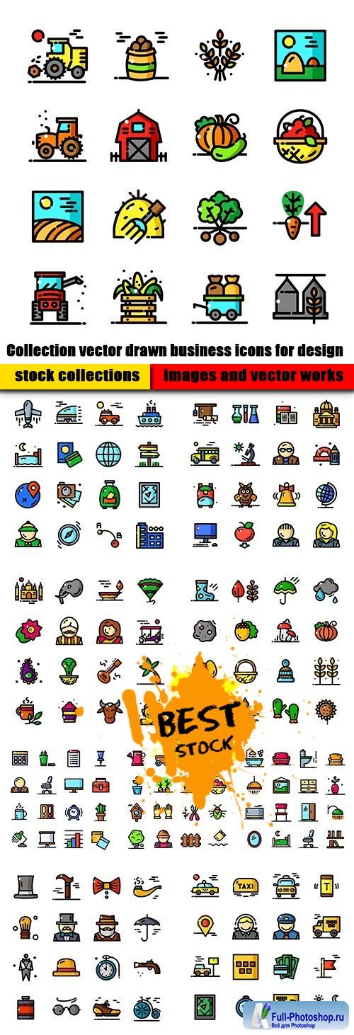 Collection vector drawn business icons for design