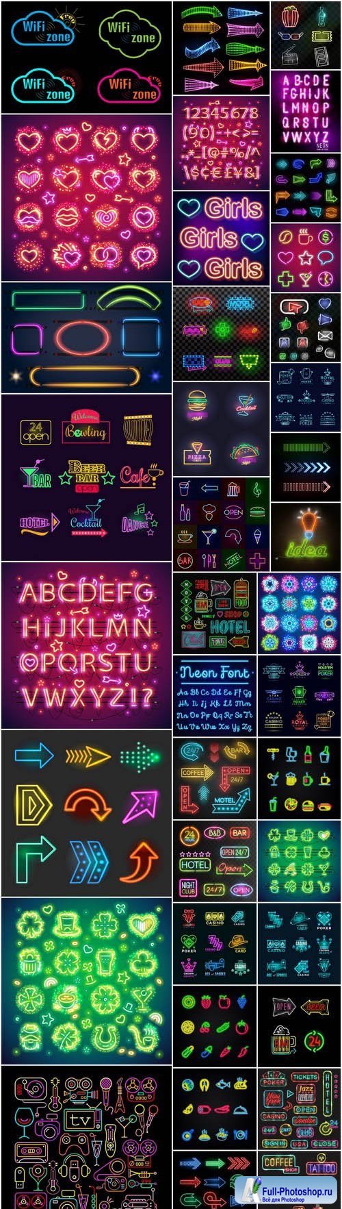 Neon Icons Collection - 38 Vector