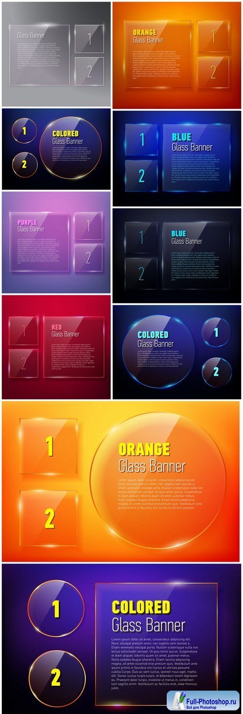 Set Of Glass Banners - 10 Vector
