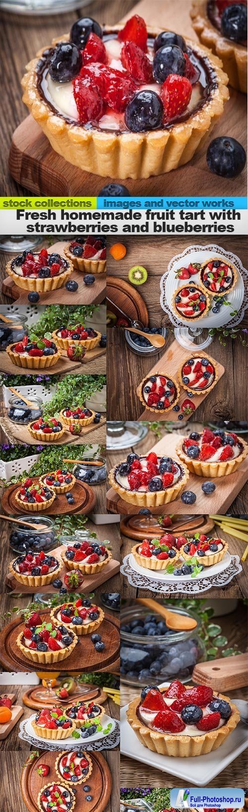 Fresh homemade fruit tart with strawberries and blueberries, 15 x UHQ JPEG