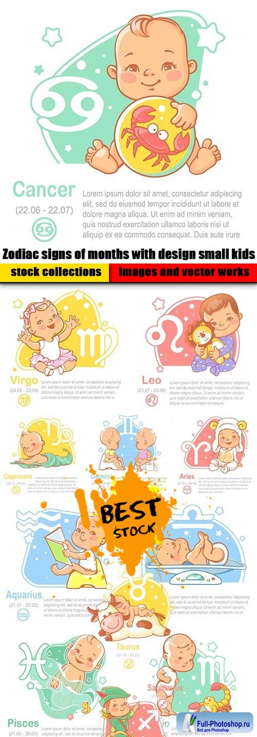 Zodiac signs of months with design small kids