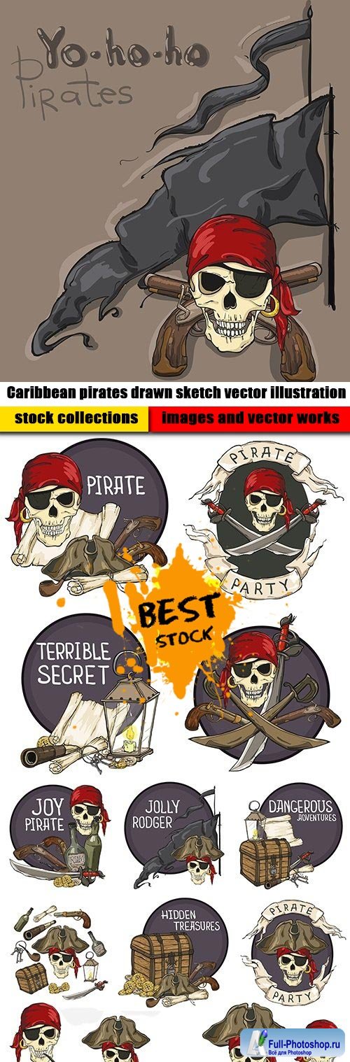 Caribbean pirates drawn sketch vector illustration