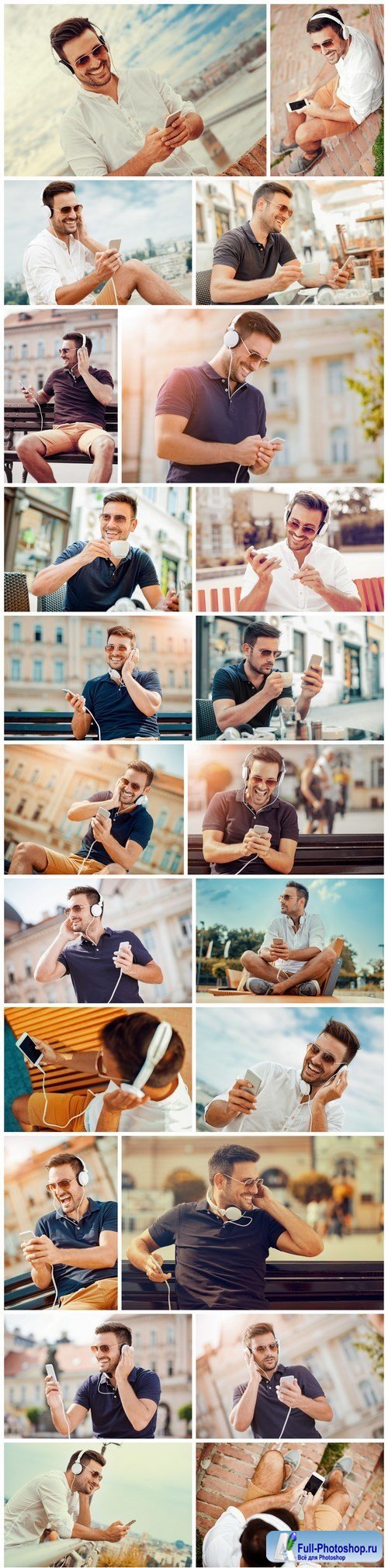 Smiling handsome guy listening to music 2 - 24xUHQ JPEG Photo Stock