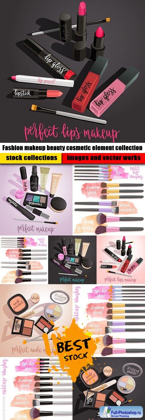 Fashion makeup beauty cosmetic element collection