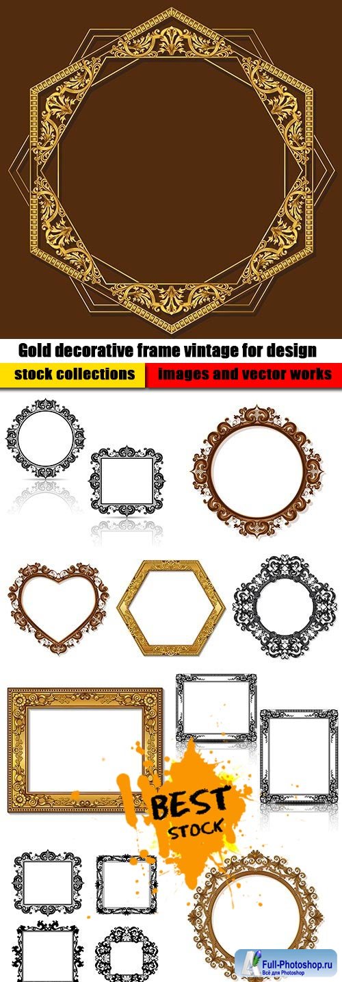 Gold decorative frame vintage for design