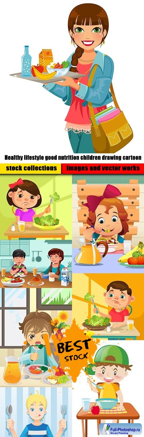 Healthy lifestyle good nutrition children drawing cartoon
