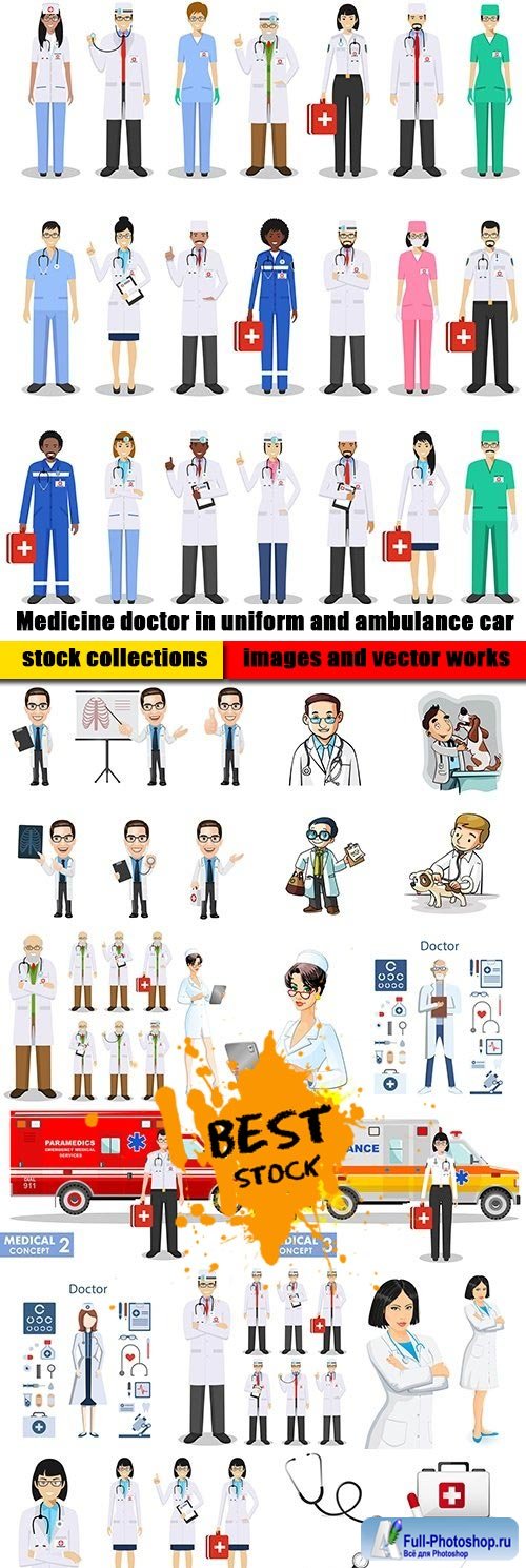 Medicine doctor in uniform and ambulance car