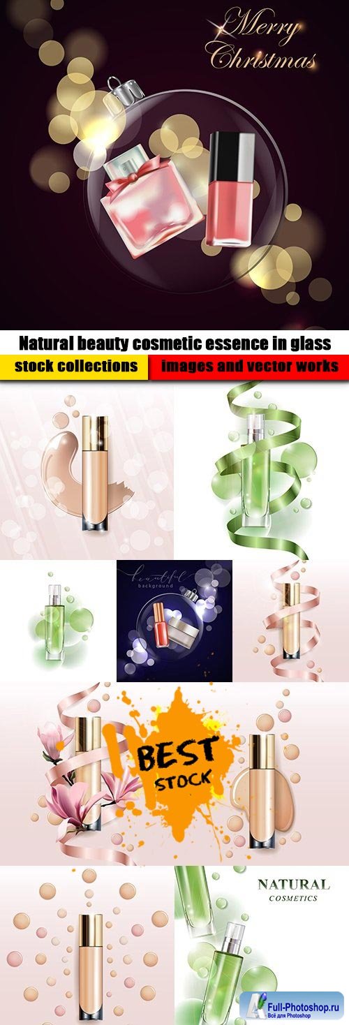 Natural beauty cosmetic essence in glass