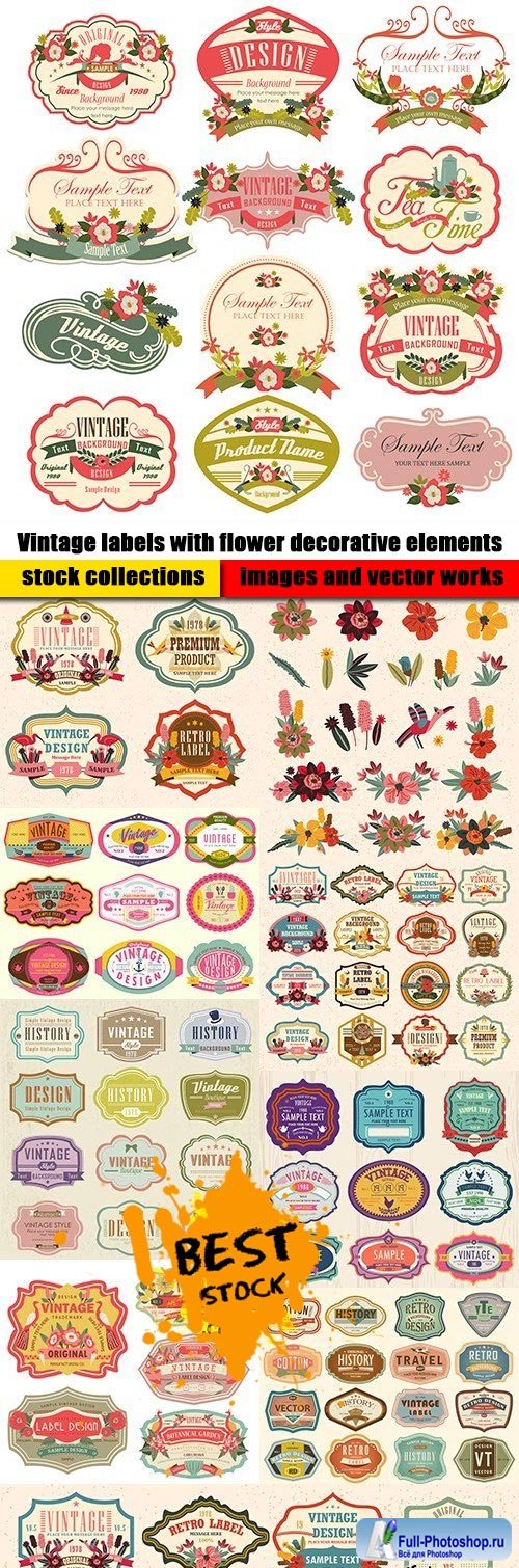 Vintage labels with flower decorative elements