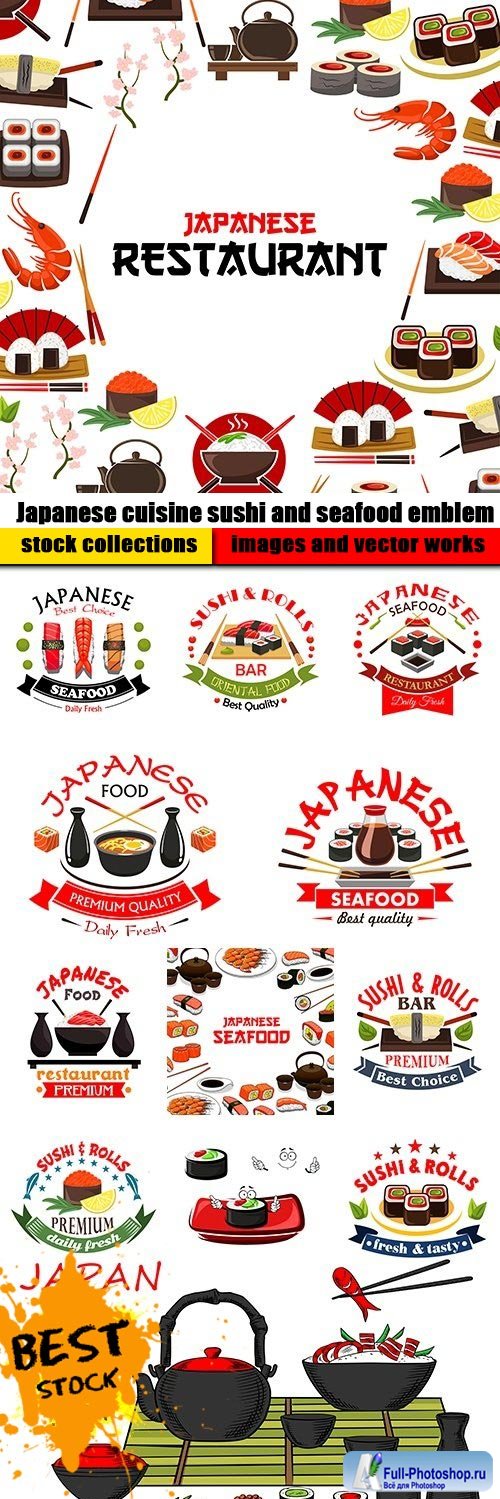 Japanese cuisine sushi and seafood emblem