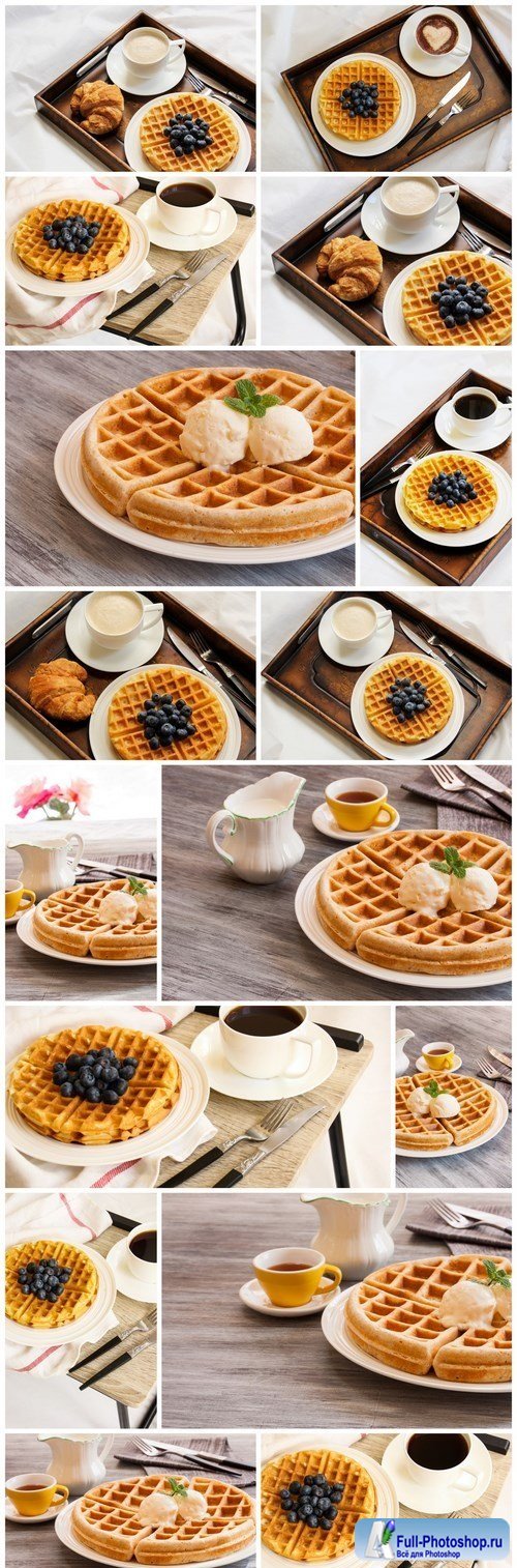 Warm Waffle Breakfast with blueberry and homemade coffee - 16xUHQ JPEG
